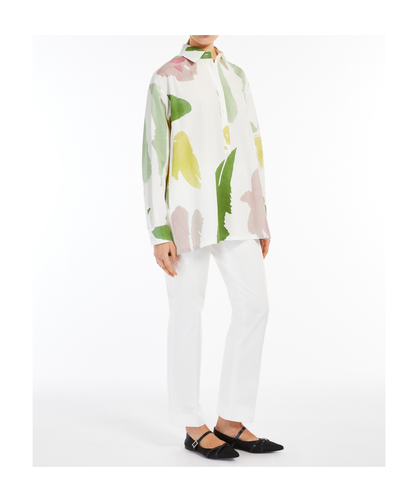 Max Mara Verace Abstract-print Long-sleeve Shirt In White