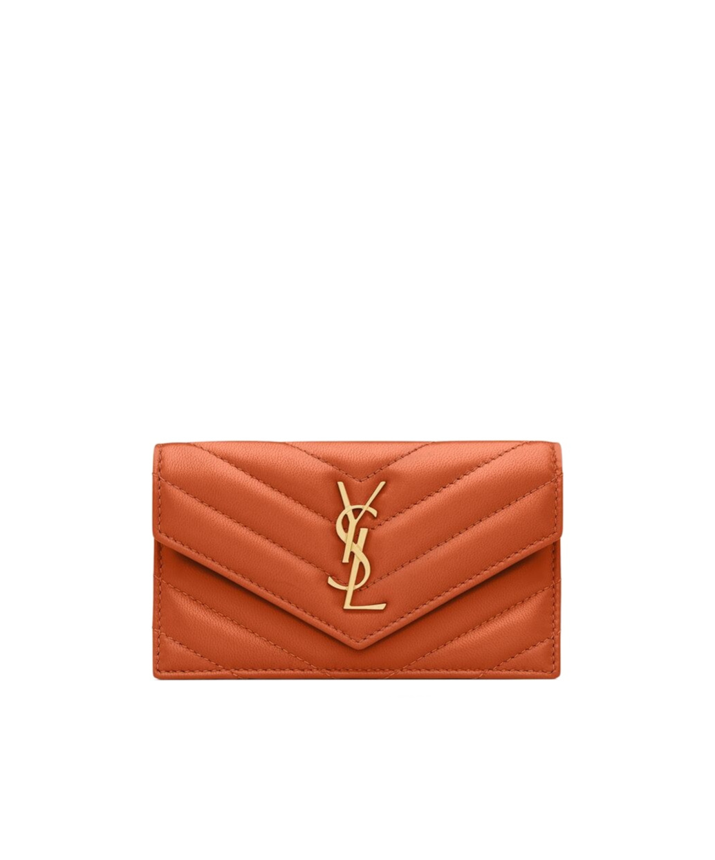 Saint Laurent Cassandre Matelassé Fragments Lambskin Card Holder With Flap In Orange
