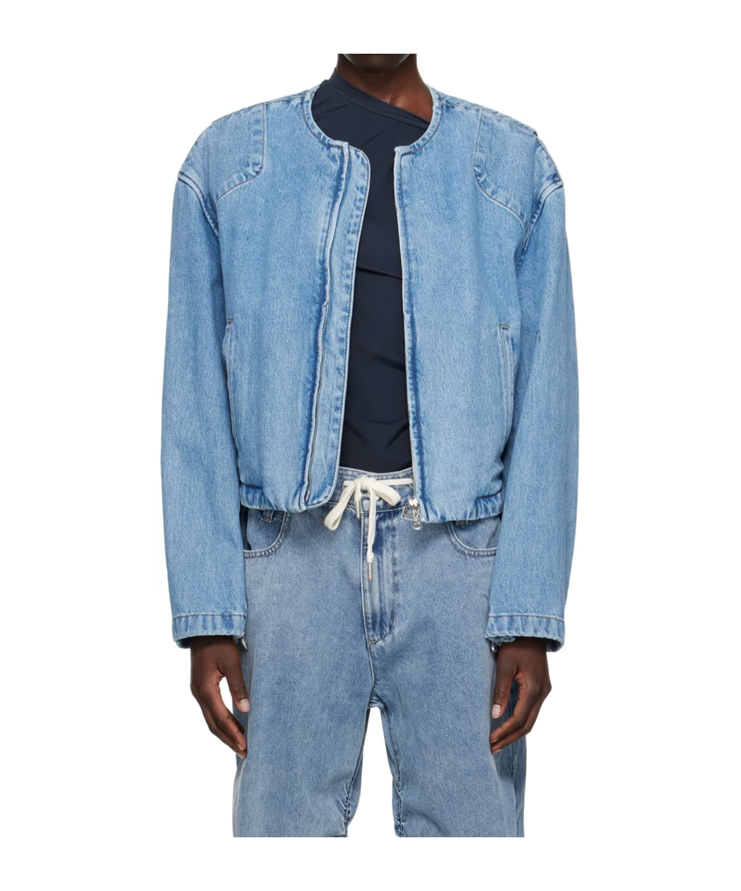 WOOYOUNGMI ROUND-NECK FADED DENIM JACKET 