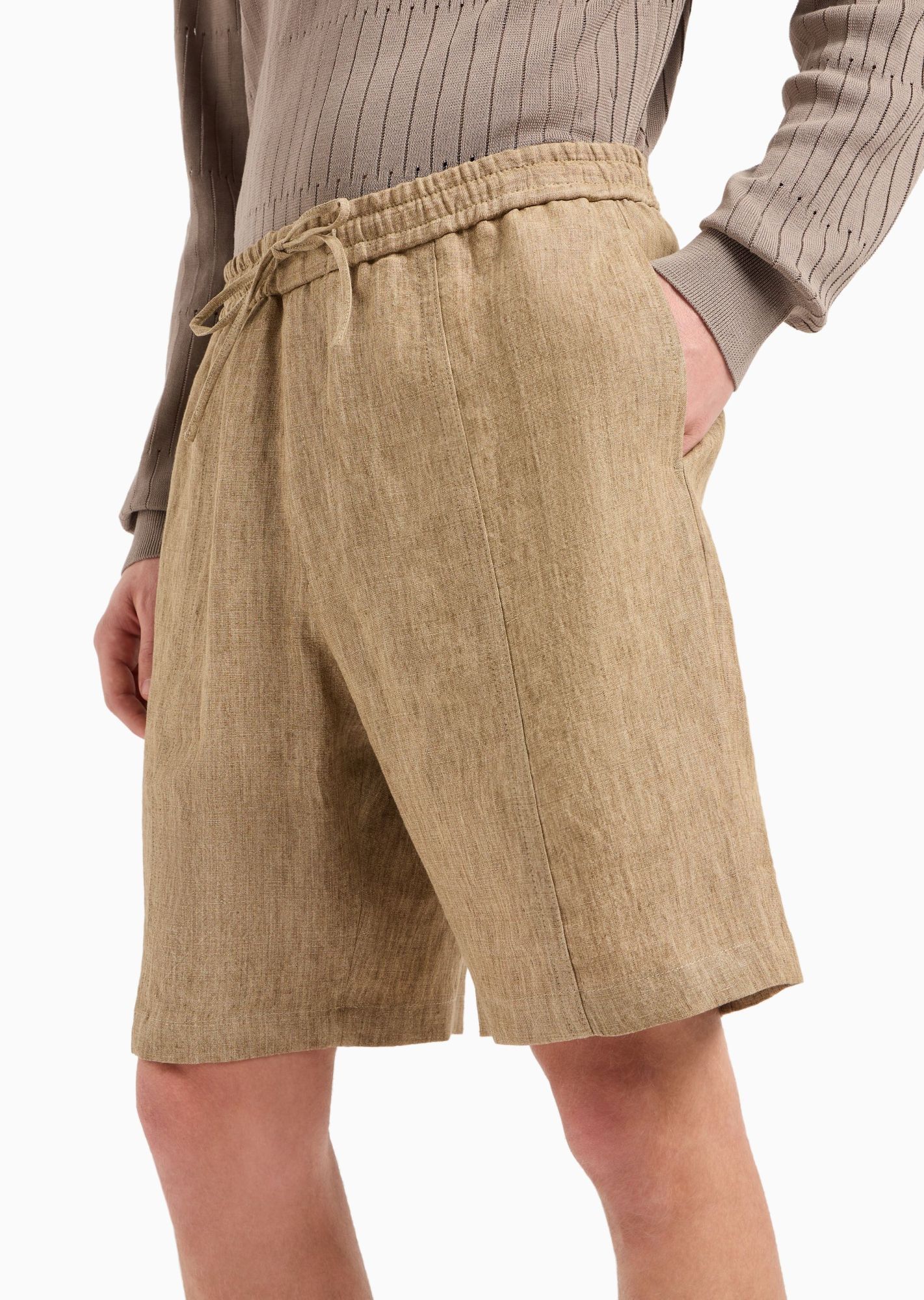 Emporio Armani Drawstring-waist Linen Shorts In Beige