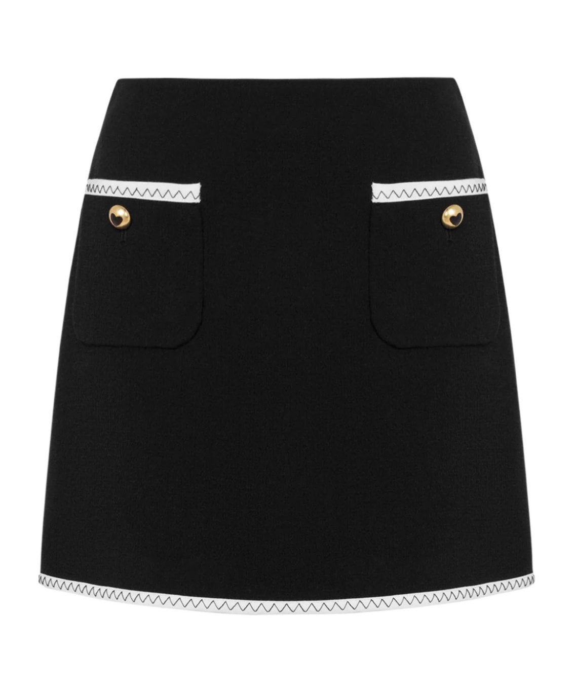 Moschino Heart-button Crepe Skirt With Grosgrain Detail In Black