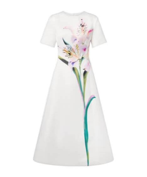 Leo Caroline Floral Midi Dress In White