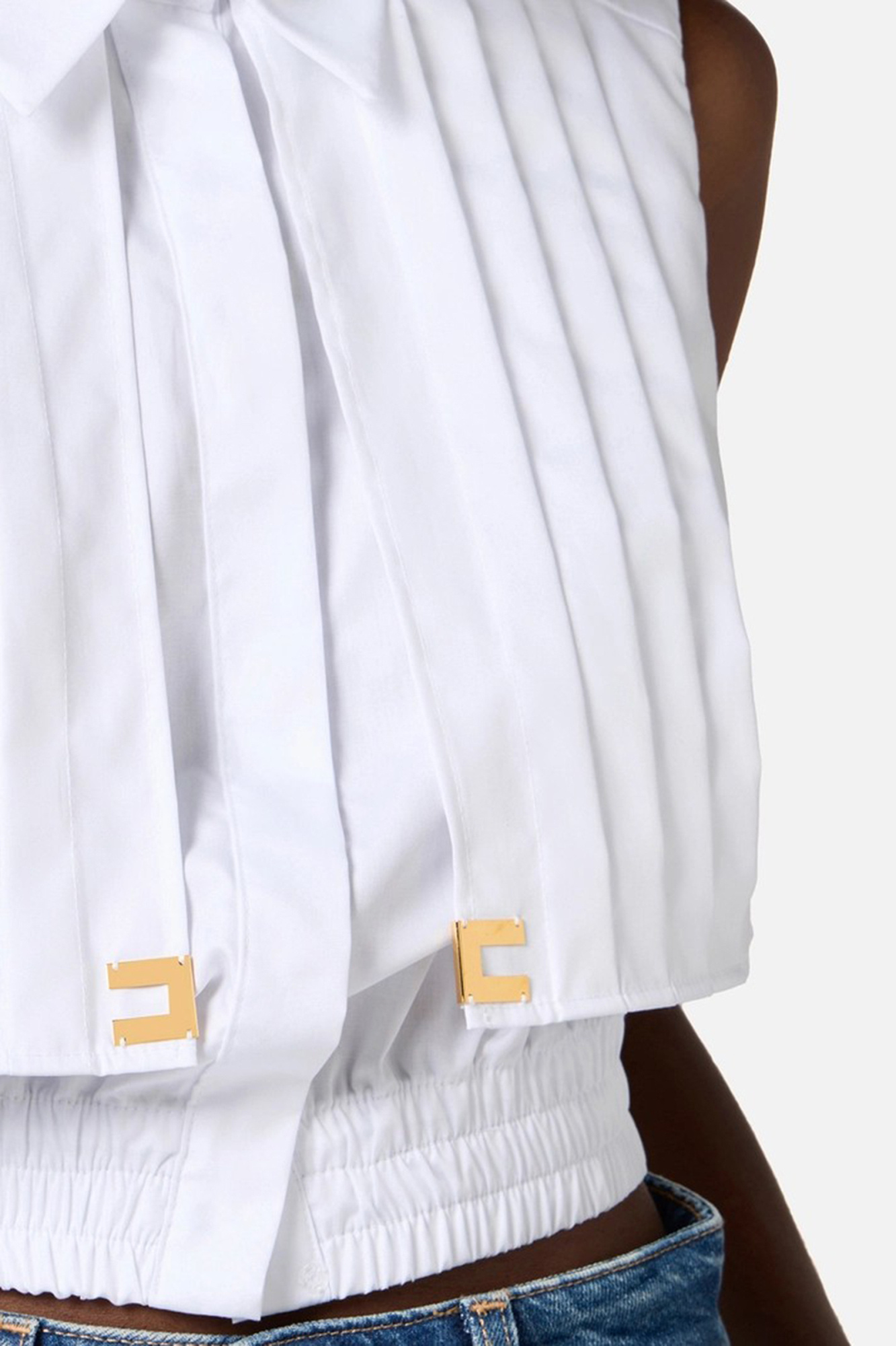 Elisabetta Franchi Collared Sleeveless Shirt Pleated Front In White