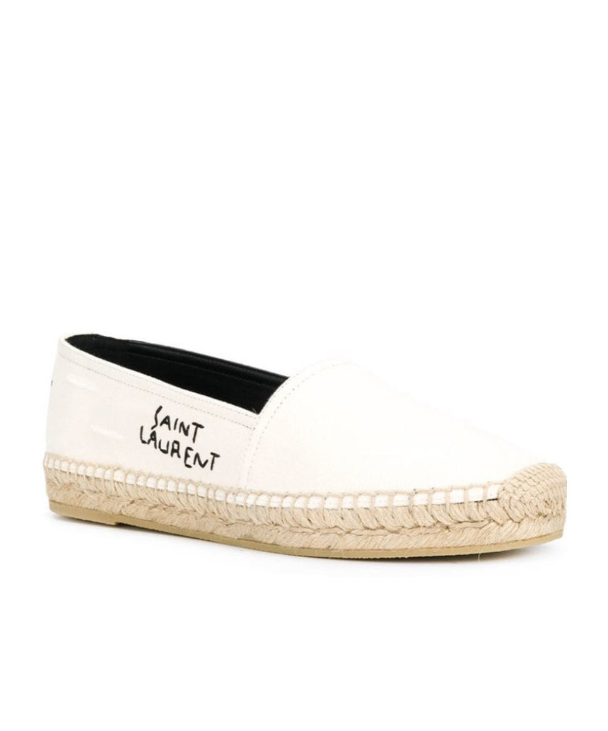 Saint Laurent Logo Embroidery Straw Shoes In White