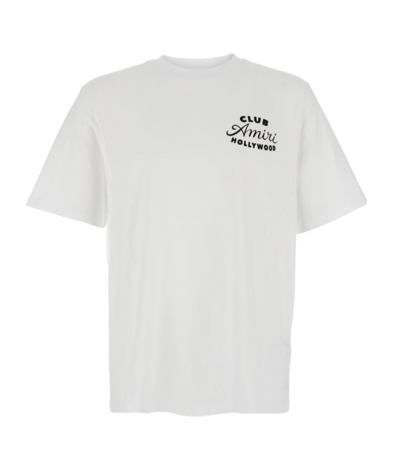 Amiri White Crewneck T-shirt With Logo Lettering On The Front And Maxi Logo Print On The Rear In Cotton Ma In White