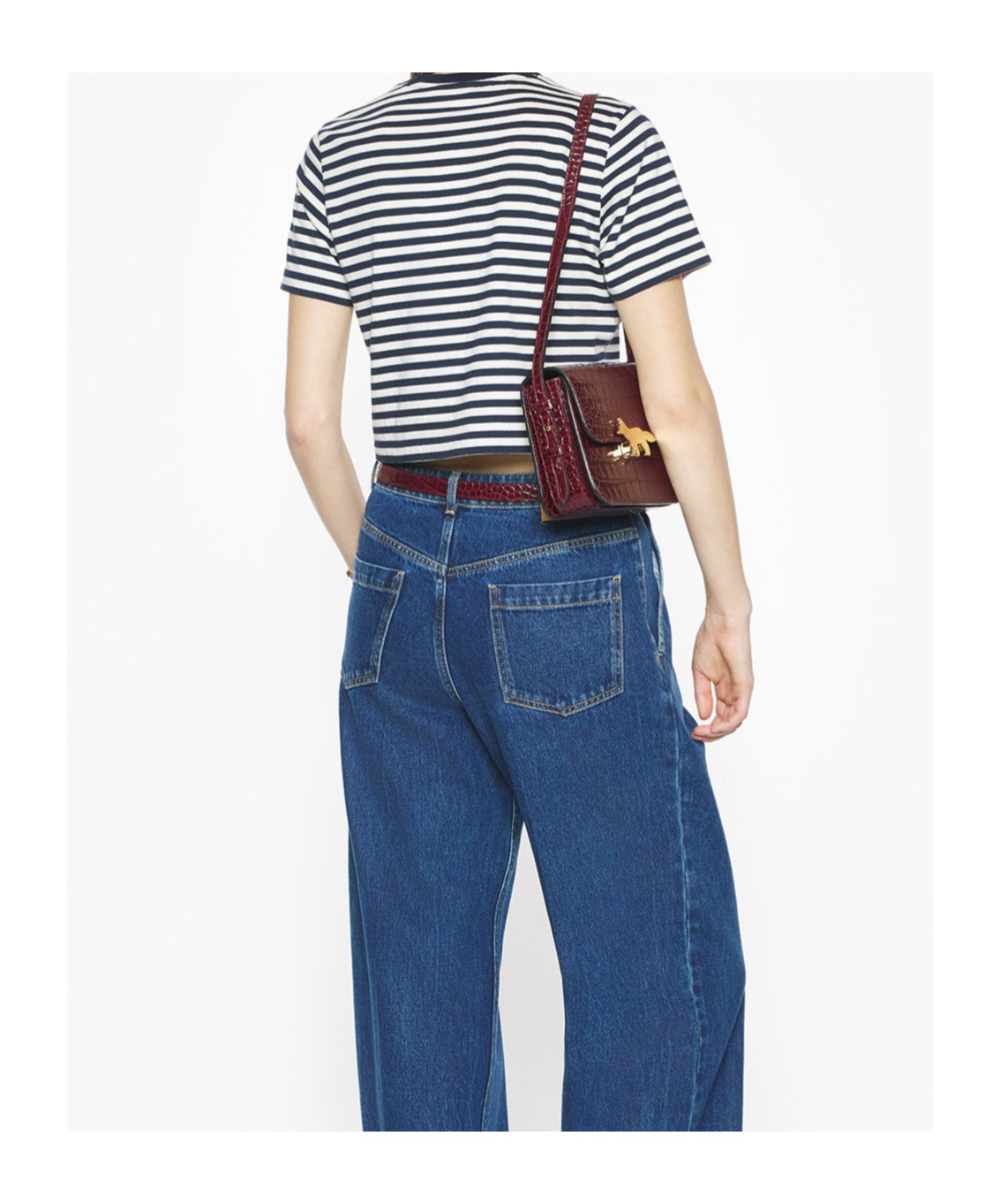 Maison Kitsuné Baby Fox-embroidered Striped Cropped Top In Blue