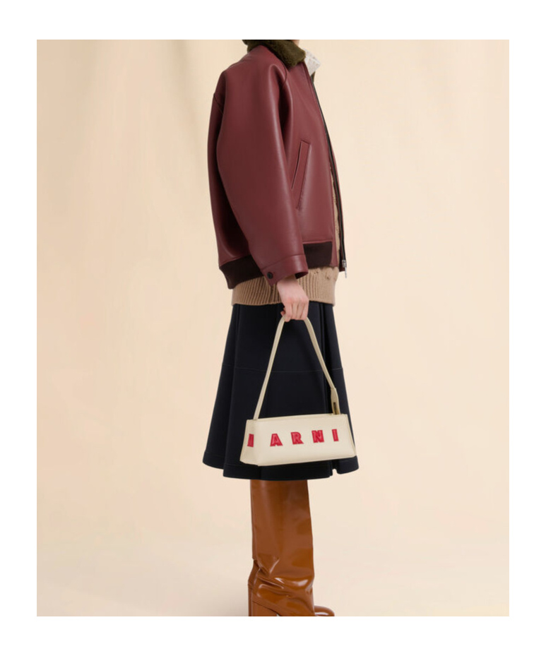 Marni Borsa A Spalla Museo Baguette In Pelle Crema