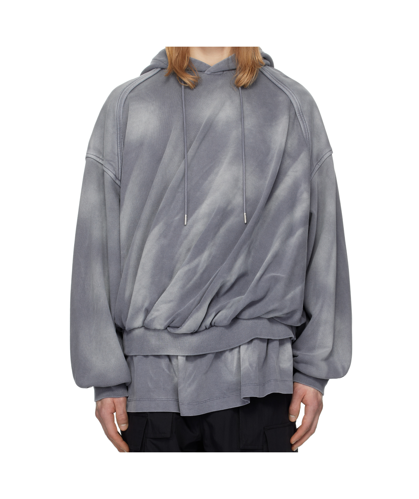 Juunj Juun. J Cotton Twisted Layered Hoodie In Gray