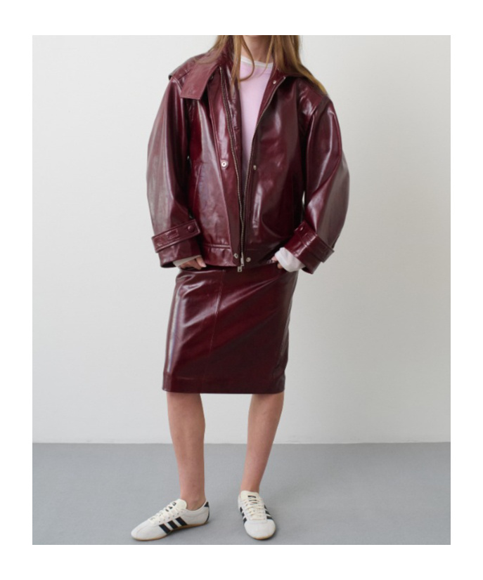 Remain Birger Christensen Stand Collar Zipper Leather Jacket In Red