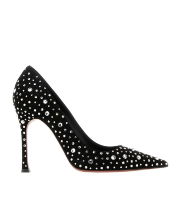 Amina Muaddi Elsa Crystal Suede Pumps In Black