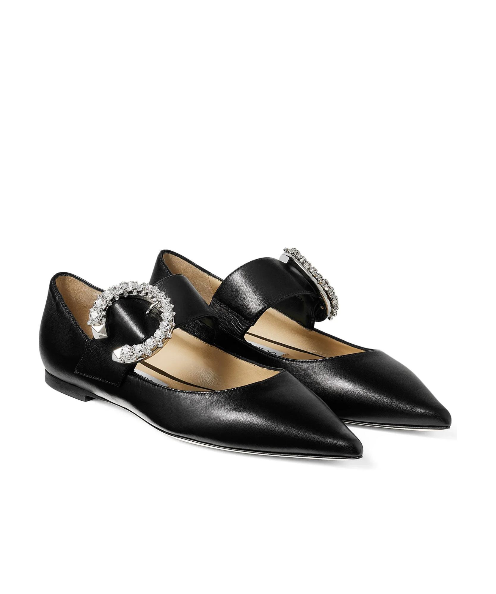 Jimmy Choo Melva Crystal-embellished Point-toe Ballet Flats In Black Leather In Black