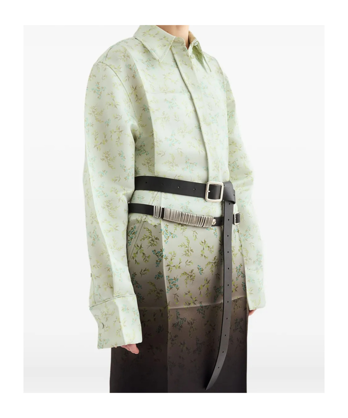 Jil Sander Floral Long Sleeve Shirt With Structured Collar In Green