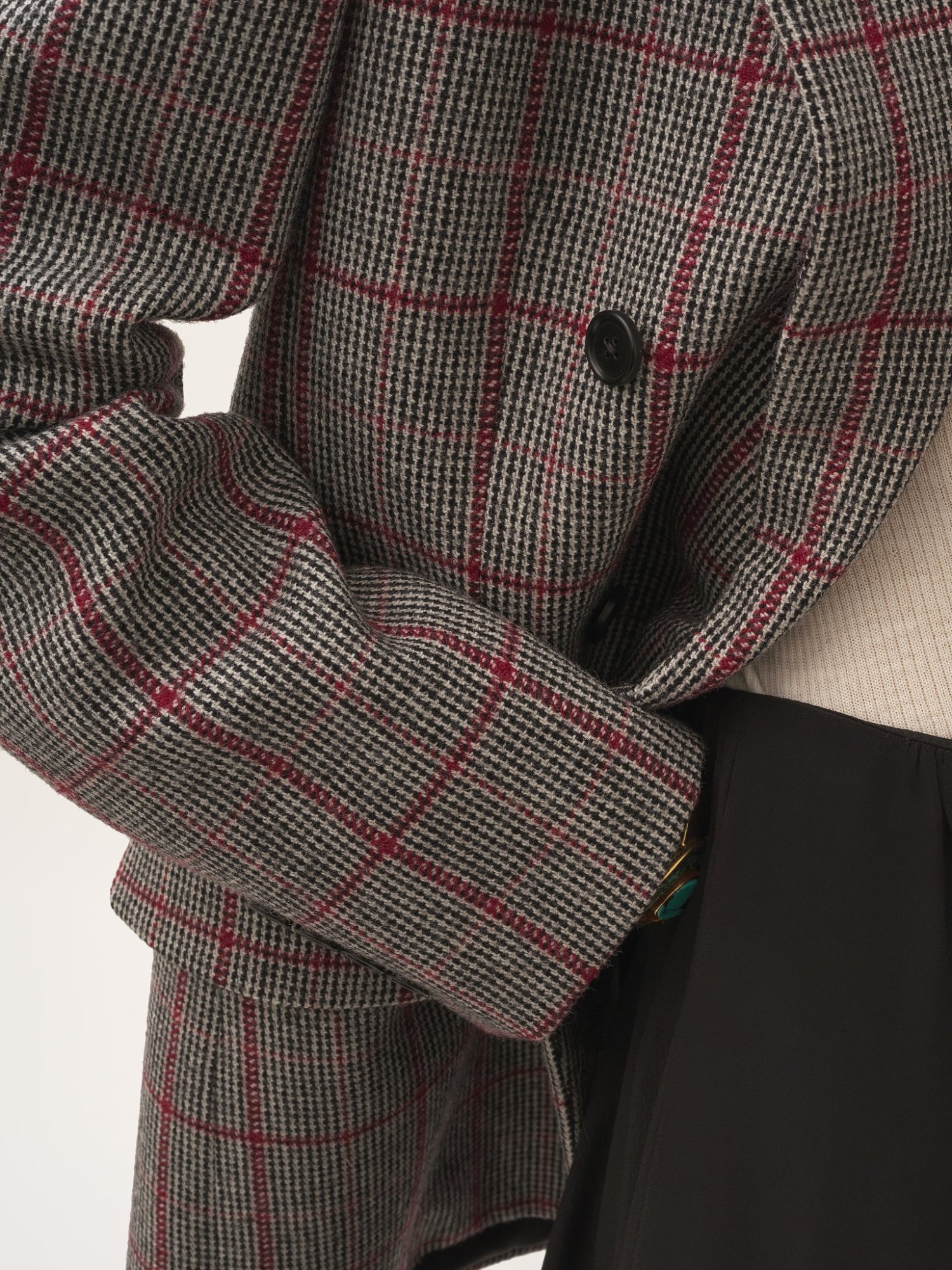 Chloé Double-breasted Velvet-trimmed Checked Wool Blazer In Gray