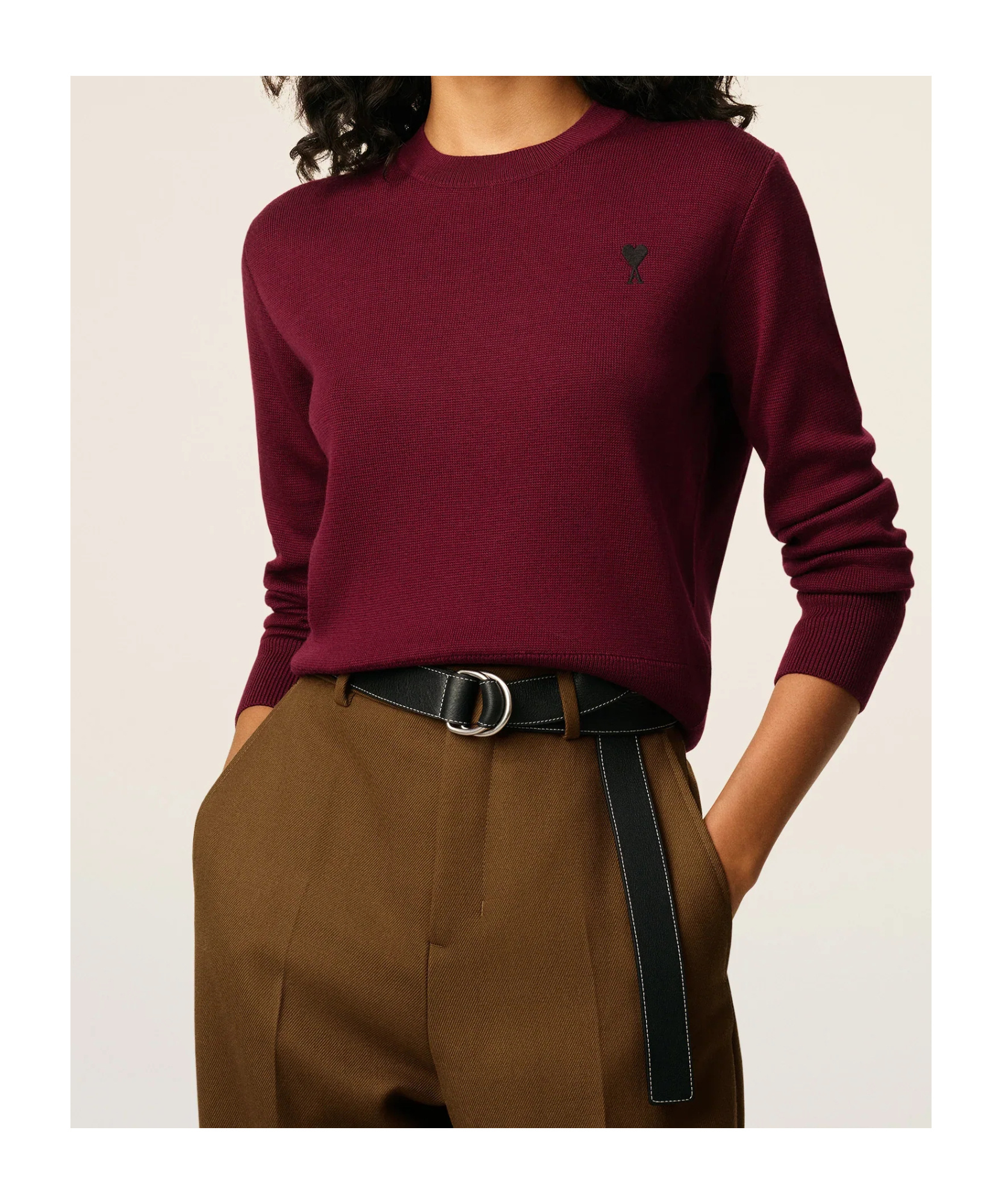 Ami Alexandre Mattiussi Ami Paris Wool Sweater With Heart Embroidery In Burgundy