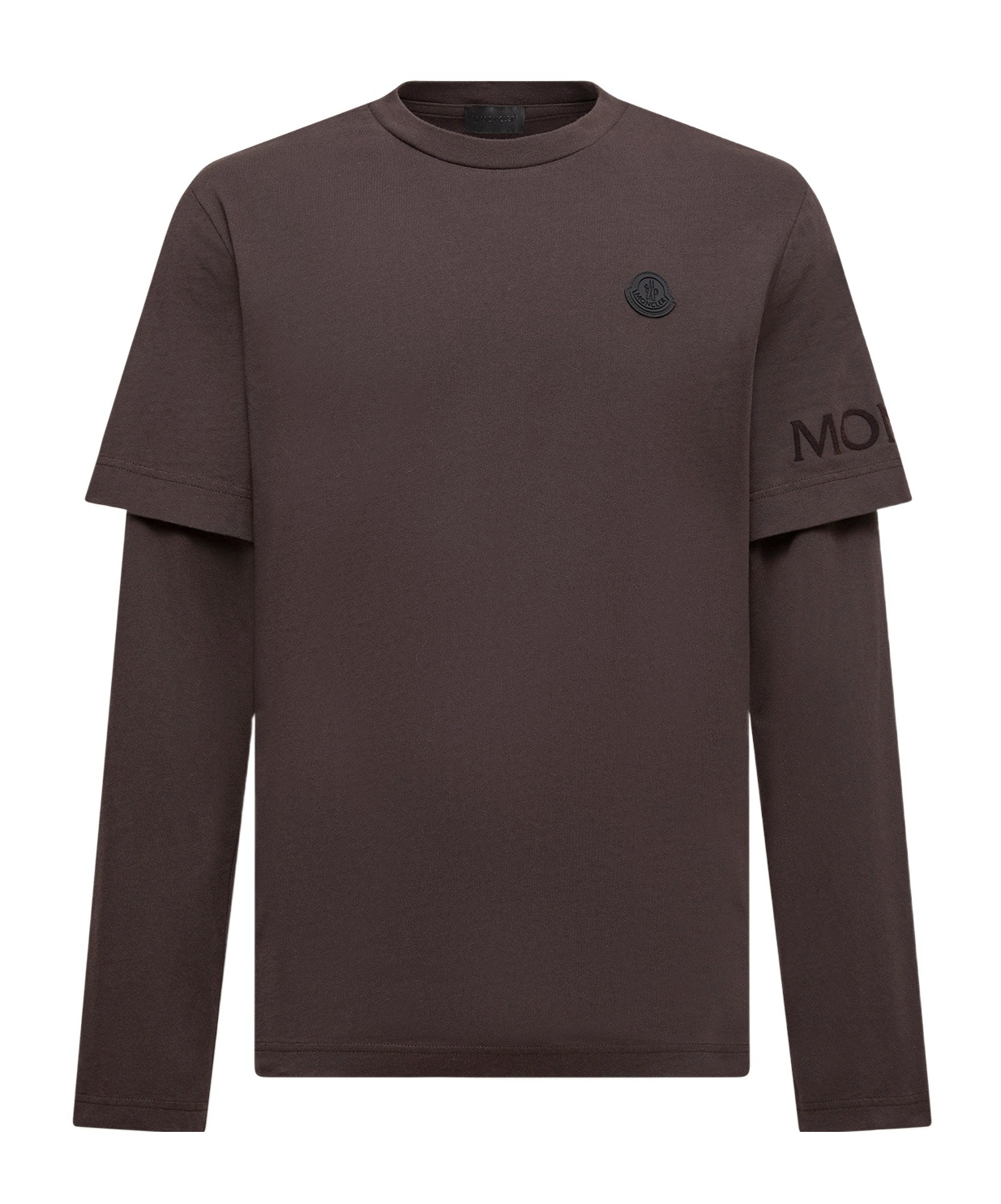 Moncler Double Sleeve Cotton T-shirt In Brown