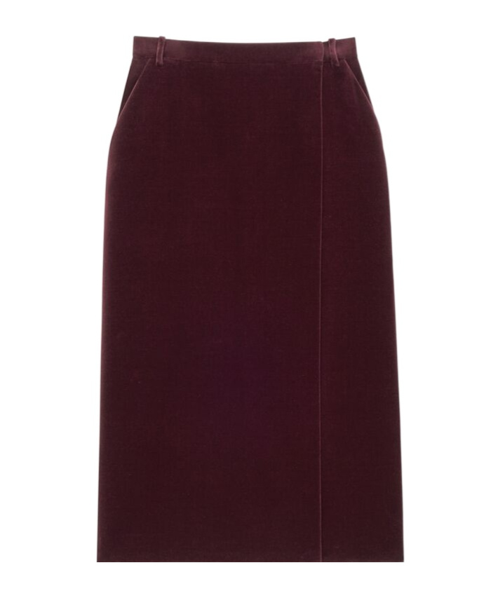Saint Laurent Midi Wrap Skirt In Cotton Velvet In Purple