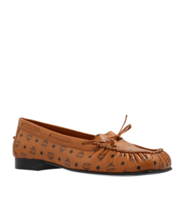 Mcm Monogram Moccasin In Lamb Leather In Brown