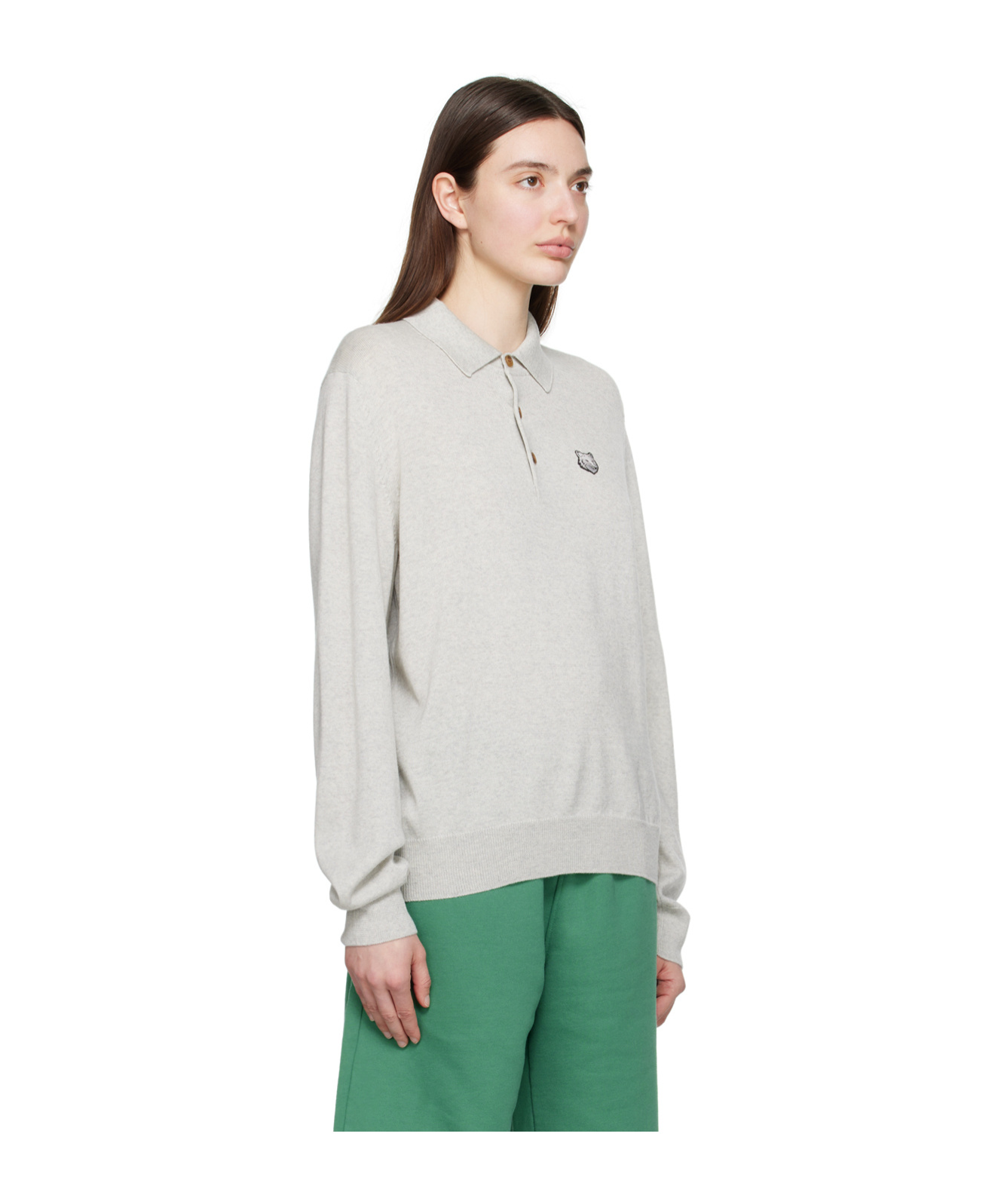 Shop Maison Kitsuné Bold Fox Head Polo Shirt In Gray