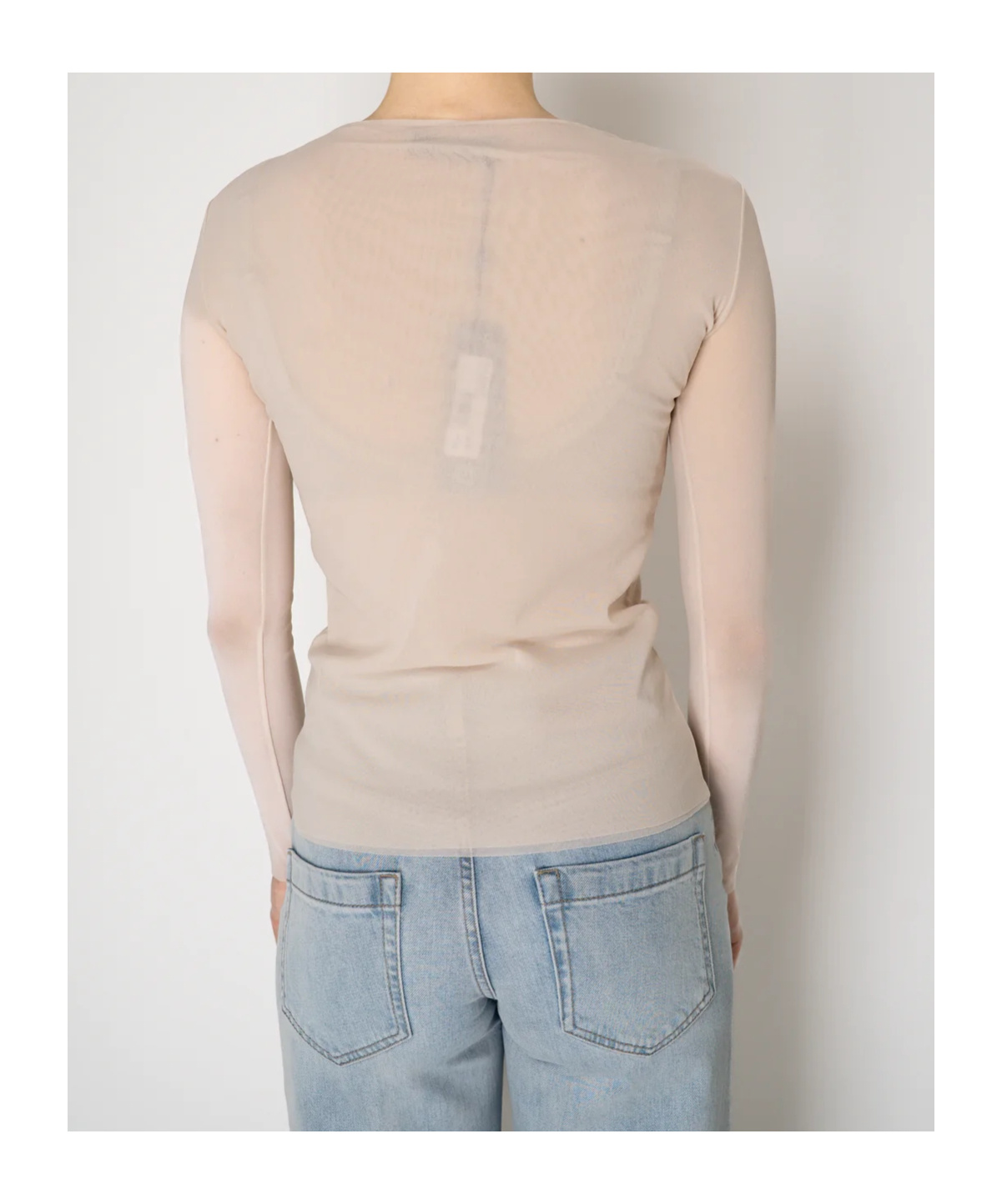 D Exterior Tulle Crew Neck Blouse In Neutral