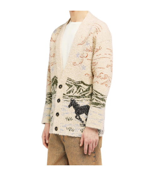 Alanui Graphic Pattern Long Sleeve Wool Cardigan In Multi