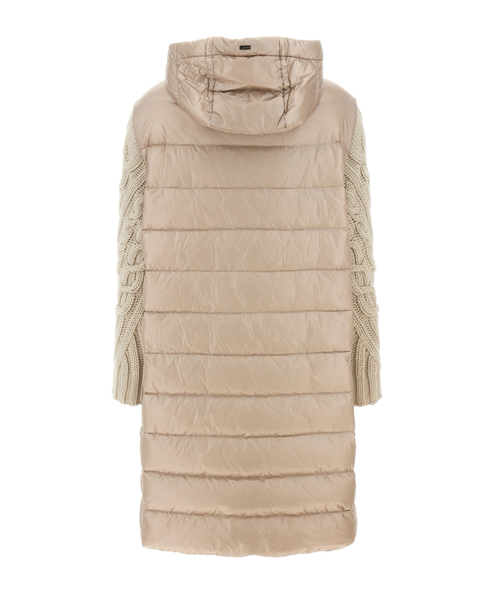 Herno Long Padded Hooded Jacket With Knitted Sleeves In Nude