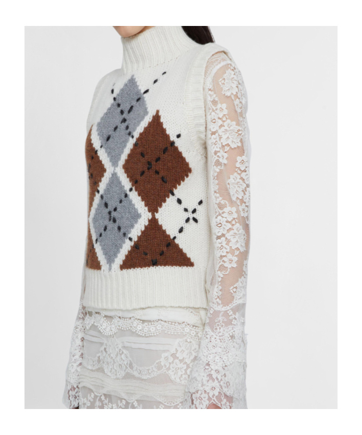 Ermanno Scervino Pure Cashmere Top With Two-tone Argyle Motif In White