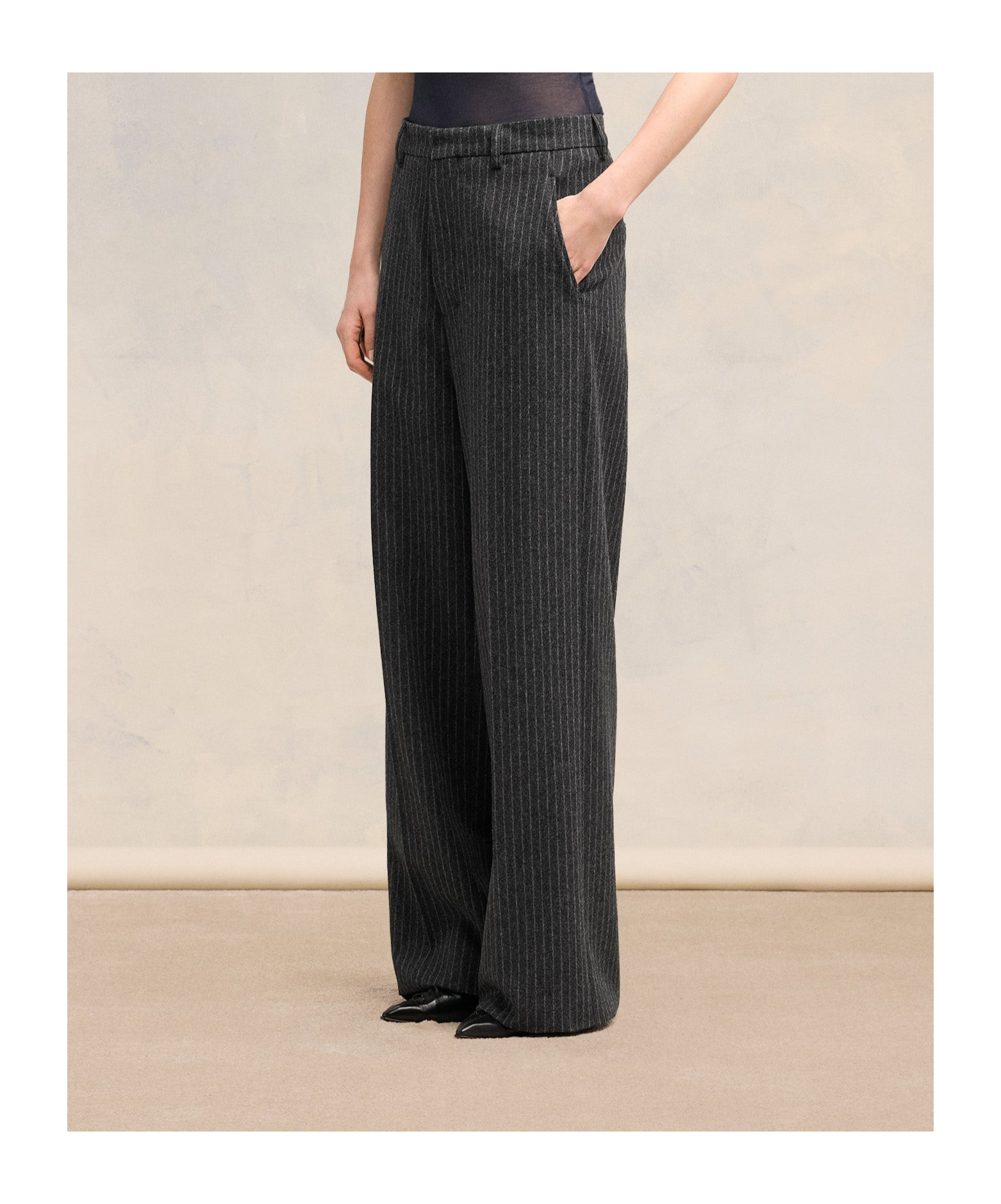 Shop Ami Alexandre Mattiussi Ami Paris Pinstriped Wide-leg Trousers In Black