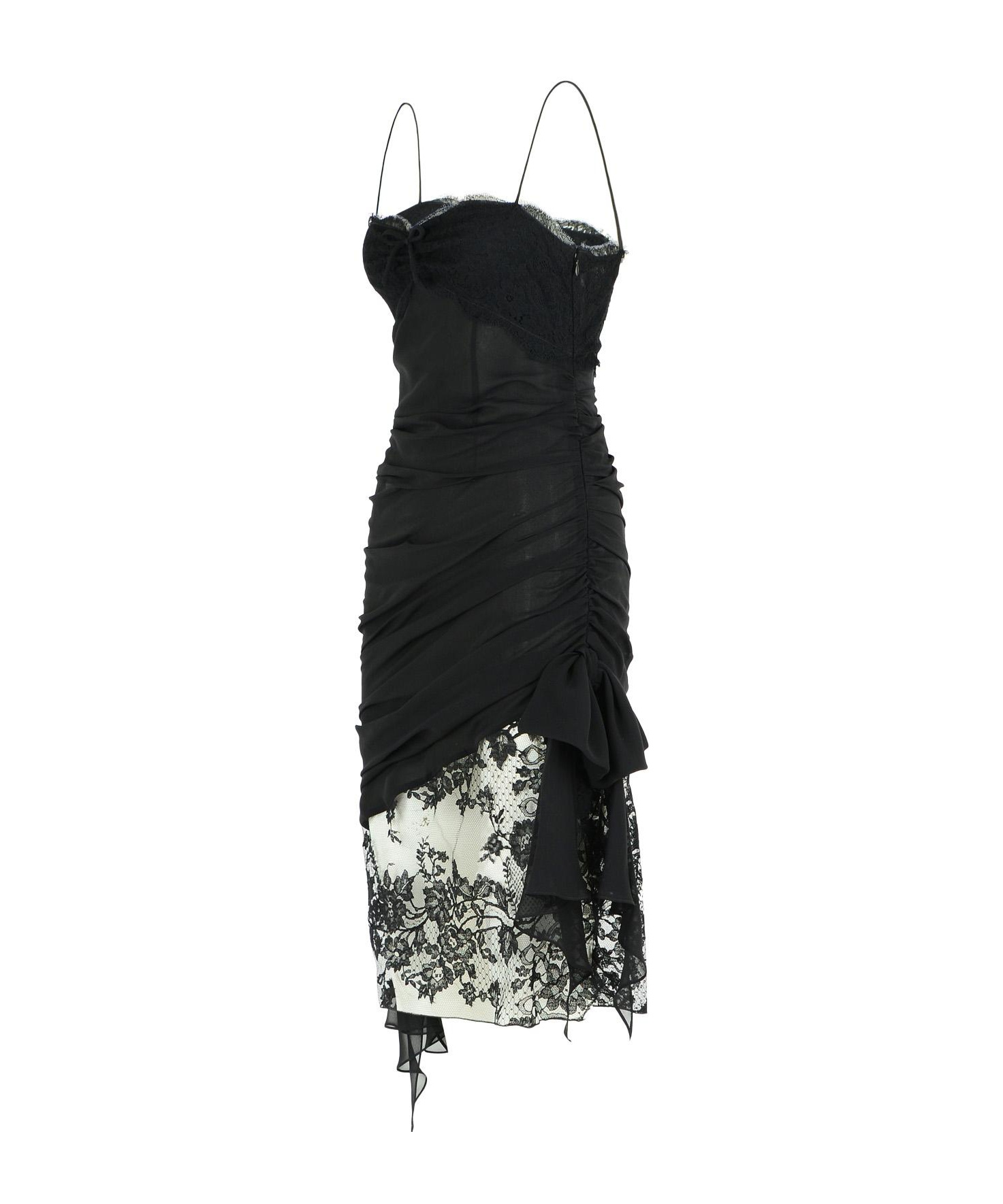 Alessandra Rich Silk Mini Dress Lace Overlay In Black