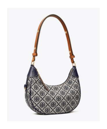 Tory Burch T-monogram Jacquard Crescent Shoulder Bag In Gray