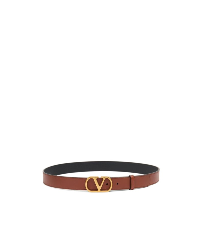 Valentino Leather Belt With Adjustable Length And Reversible In Brown