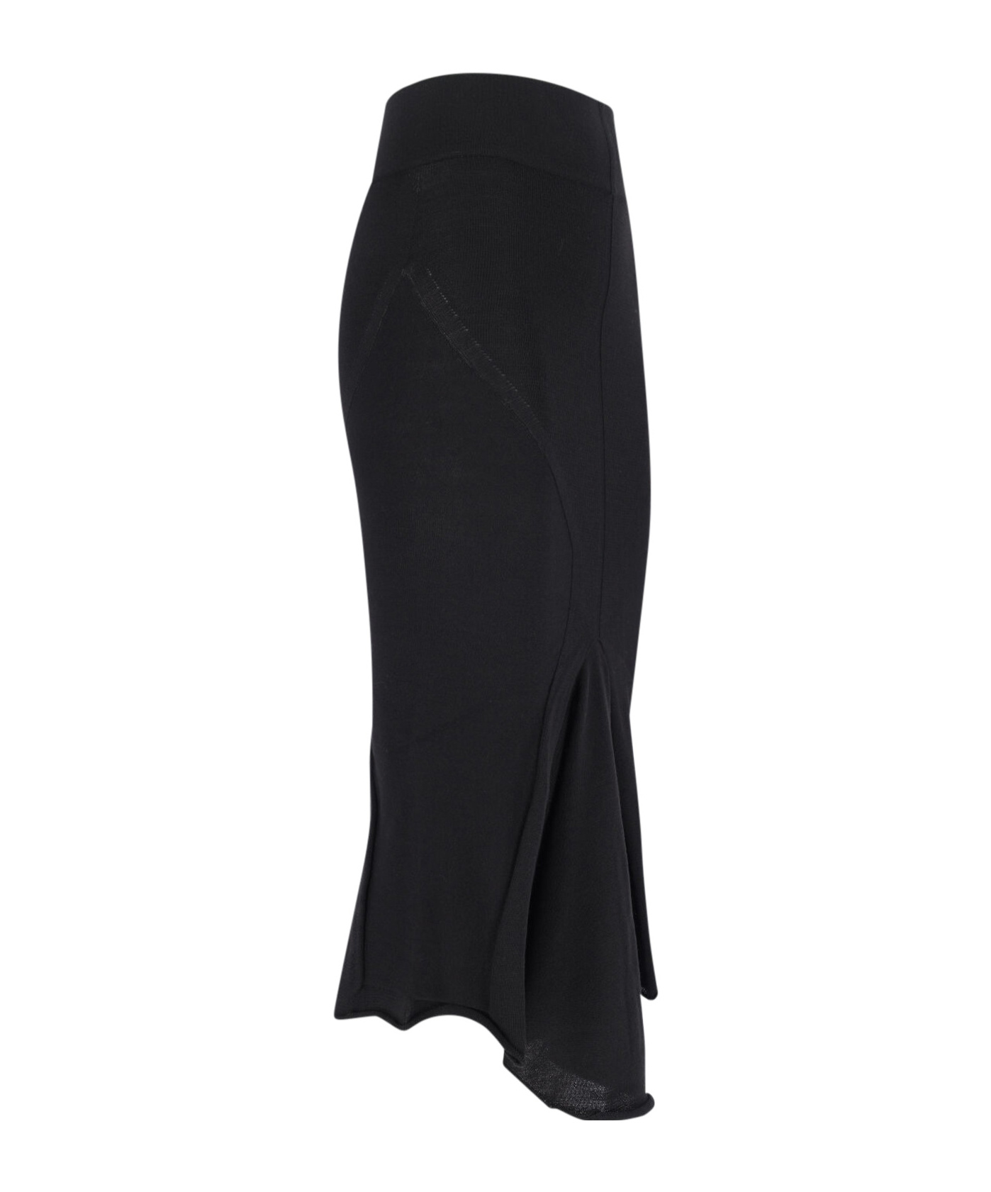 Rick Owens Asymmetrical Midi Skirt In Wool In Black