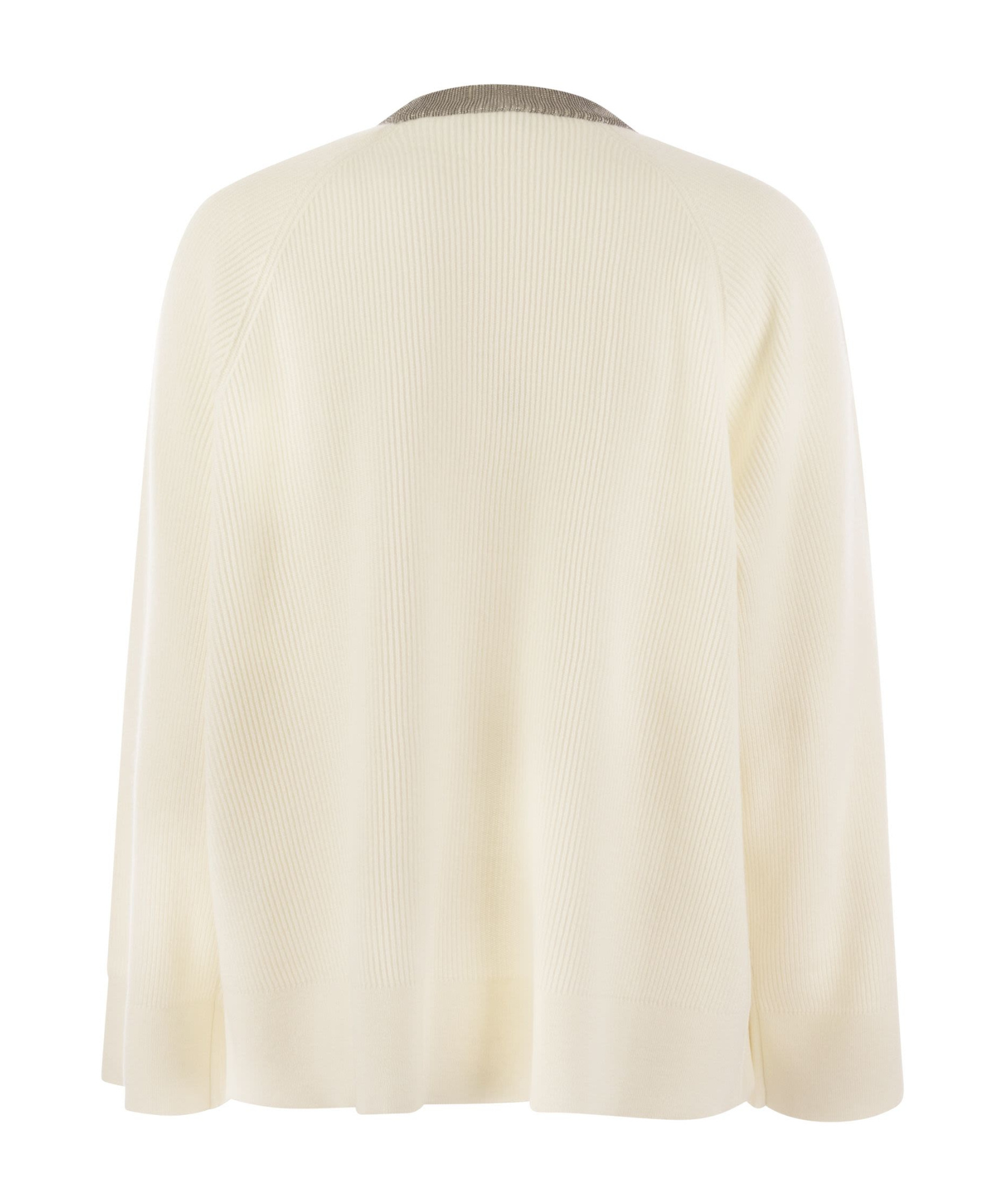 Brunello Cucinelli Women's Ribbed Cashmere Sweater With Necklace In Nude