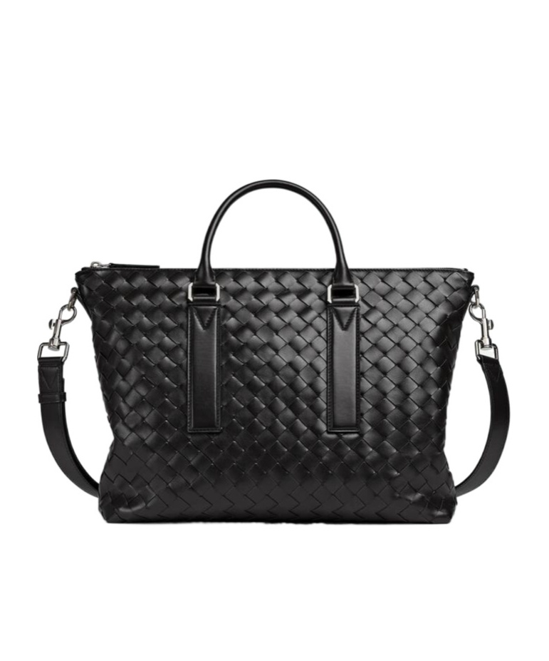 Bottega Veneta Intreciato Woven Soft Shoulder Bag In Black