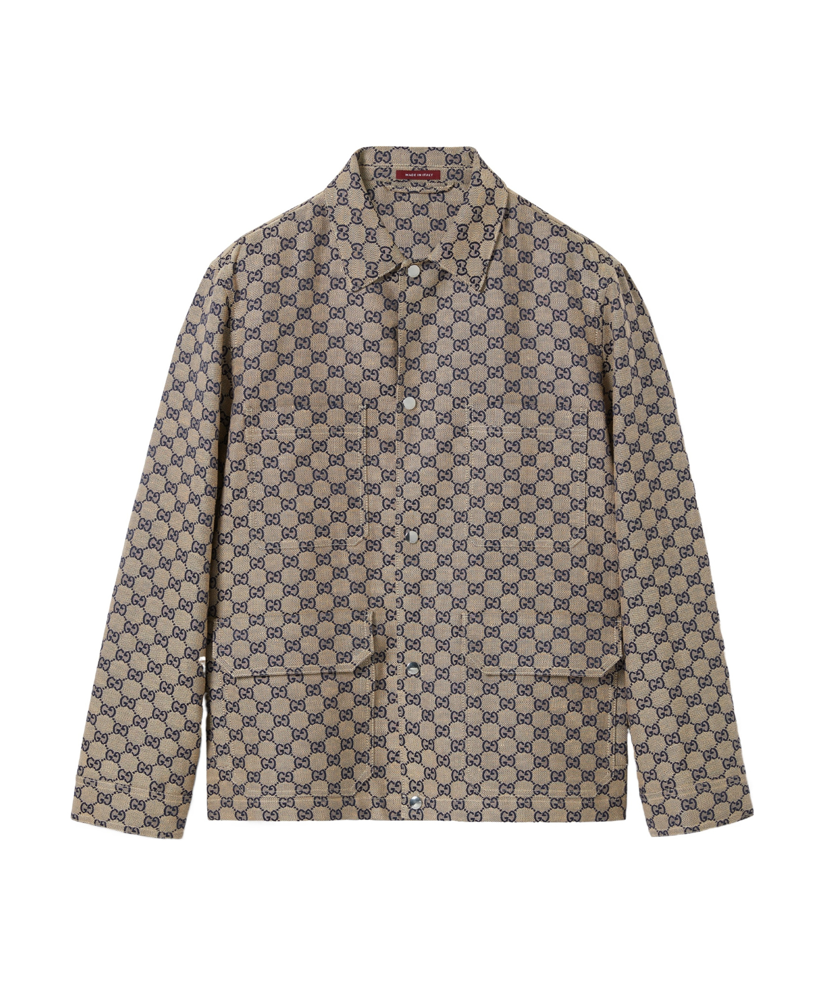 Gucci Mens Monogram-print Four-pockets Regular-fit Linen-blend Jacket Oatmilk Blue In Gray