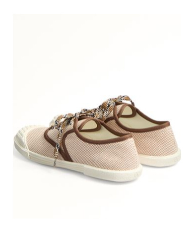 Valentino Bay By Bay Bicolor Canvas Low-top Sneakers In Tobacco Color