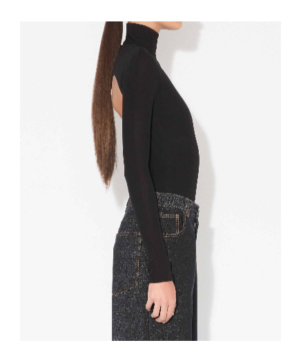 Alaïa Heart Jersey Bodysuit With Heart-shaped Back Neckline In Black