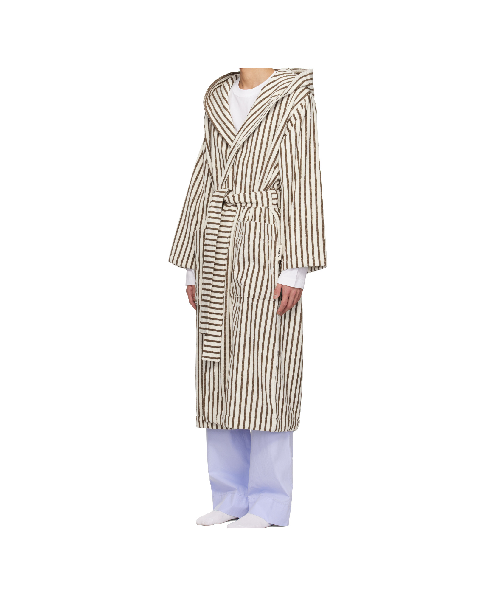 Tekla Womens Kodiak Stripes Hooded Striped Organic-cotton Robe In Brown