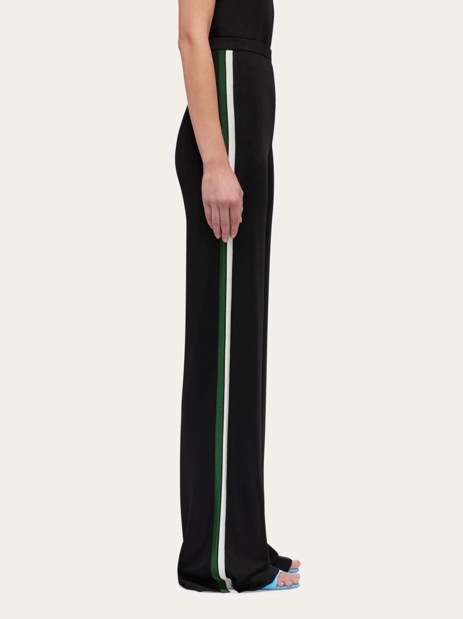 Ferragamo Contrast-colored Striped Casual Pants In Black