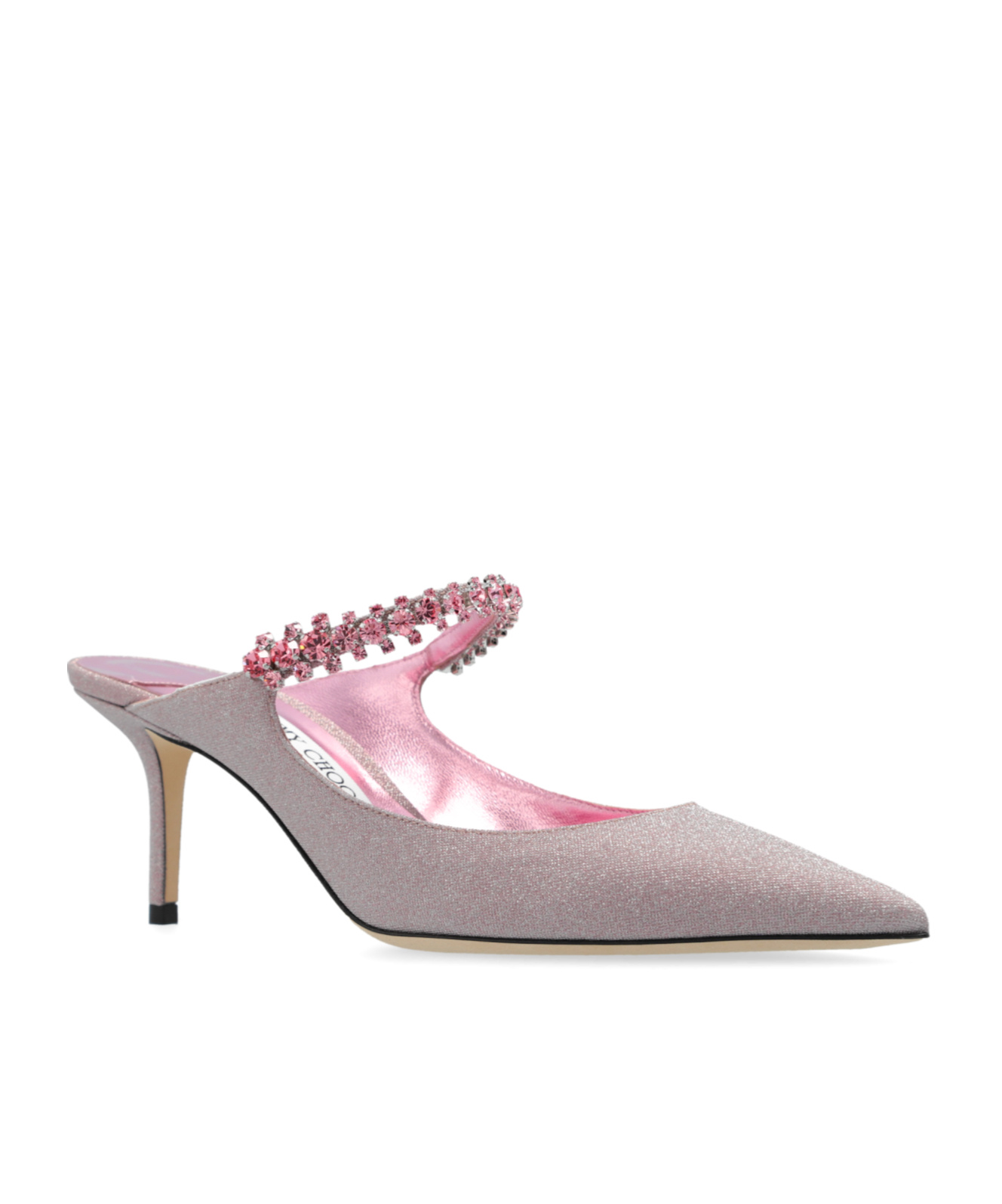 Jimmy Choo Bing 65 Glittered Leather Mules In Gray