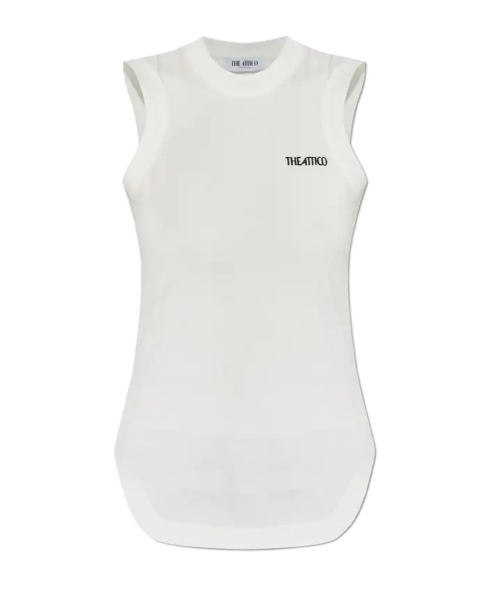 Attico Reese Logo Sleeveless Top In White