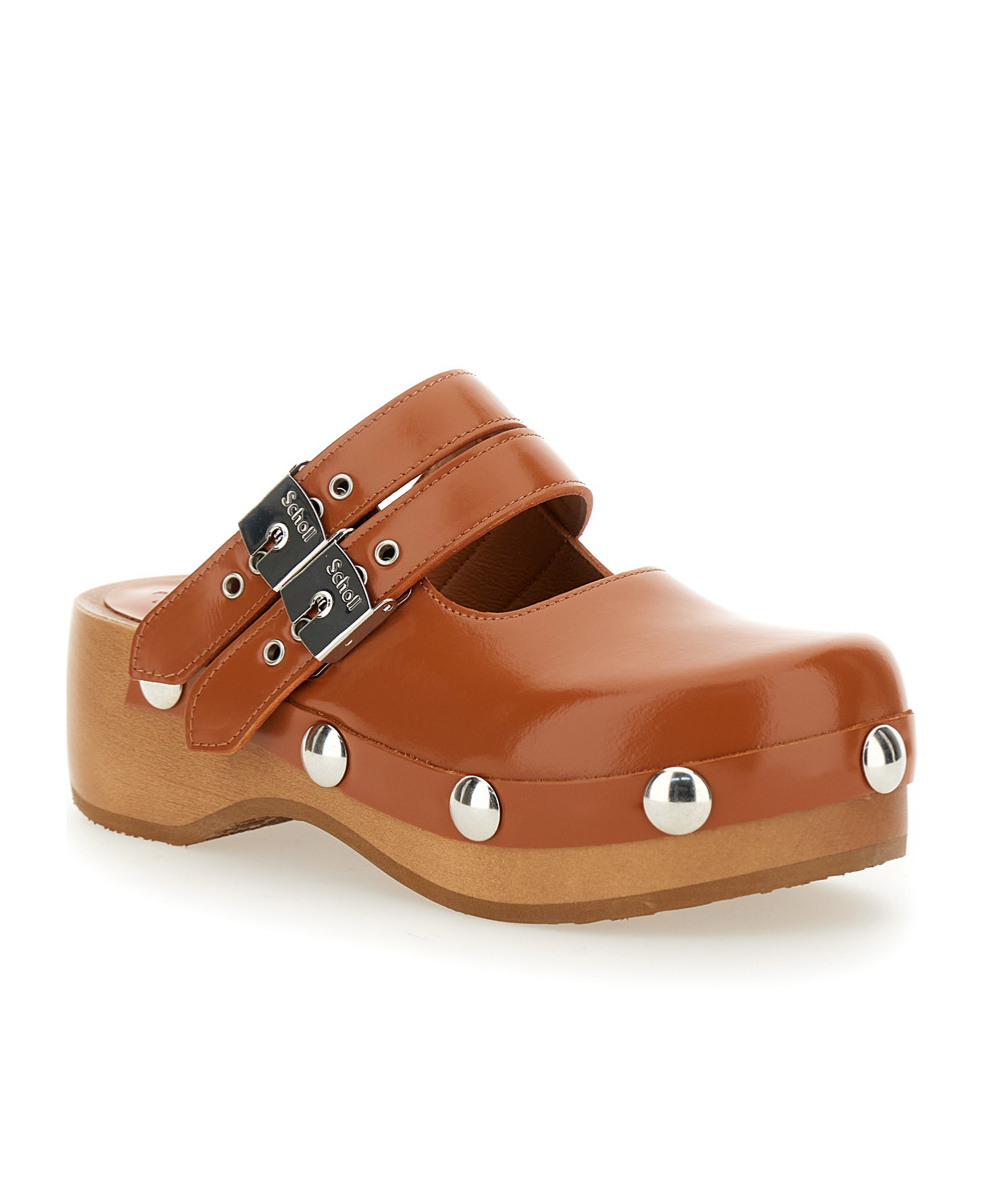 Philosophy Di Lorenzo Serafini 'mary Jane' Brown Mules With Wooden Sole In Brown