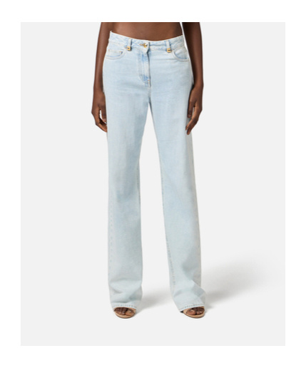 Shop Elisabetta Franchi Logo-detailed Wide Jeans In Gray