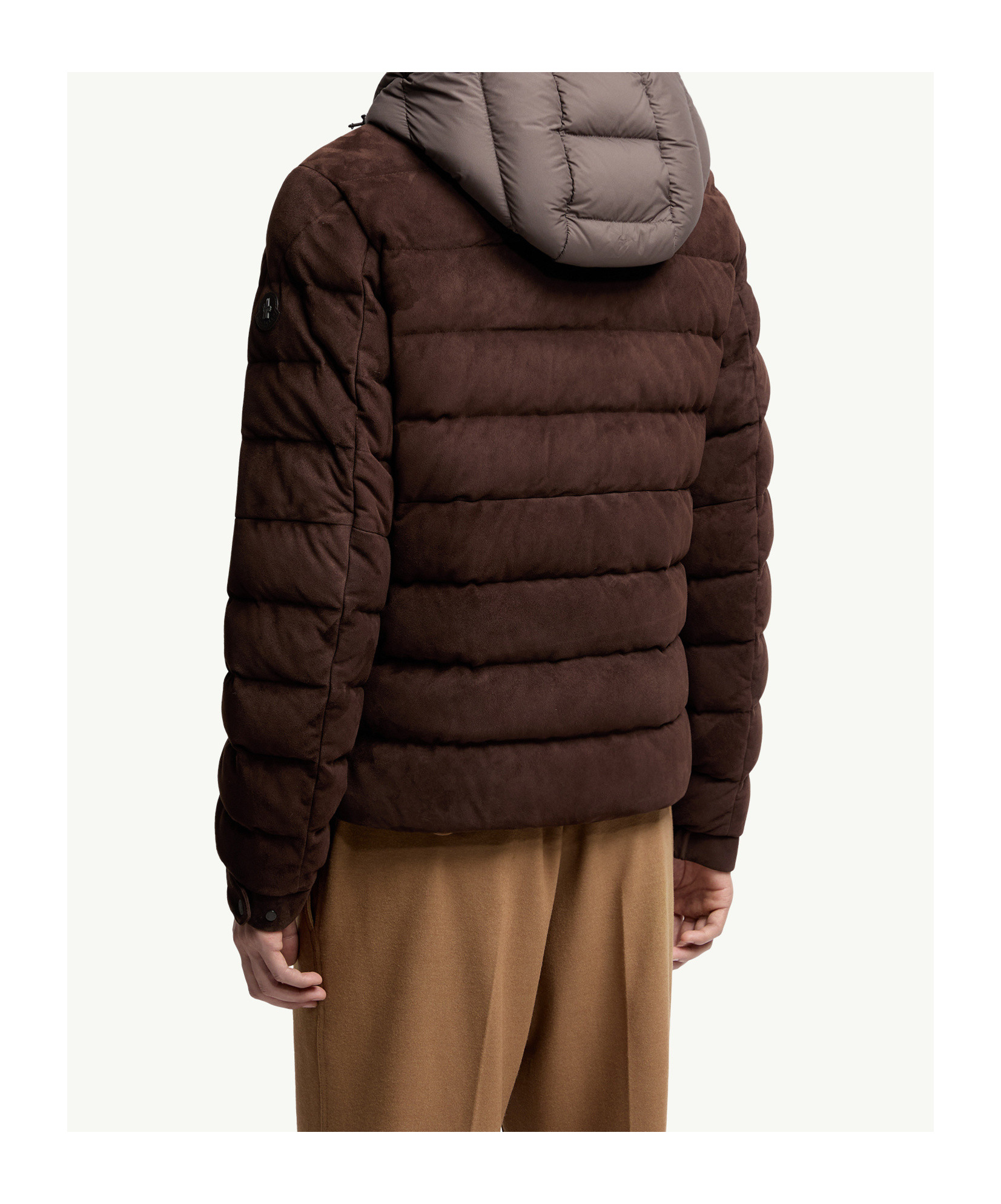 Moncler Arneb Hooded Suede Short Down Jacket In Brown