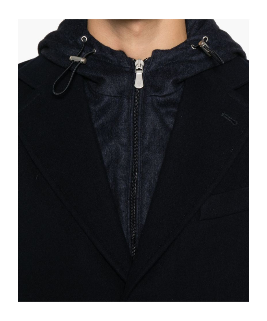 Eleventy Navy Blue Panelled Mid-length Wool Coat In Black