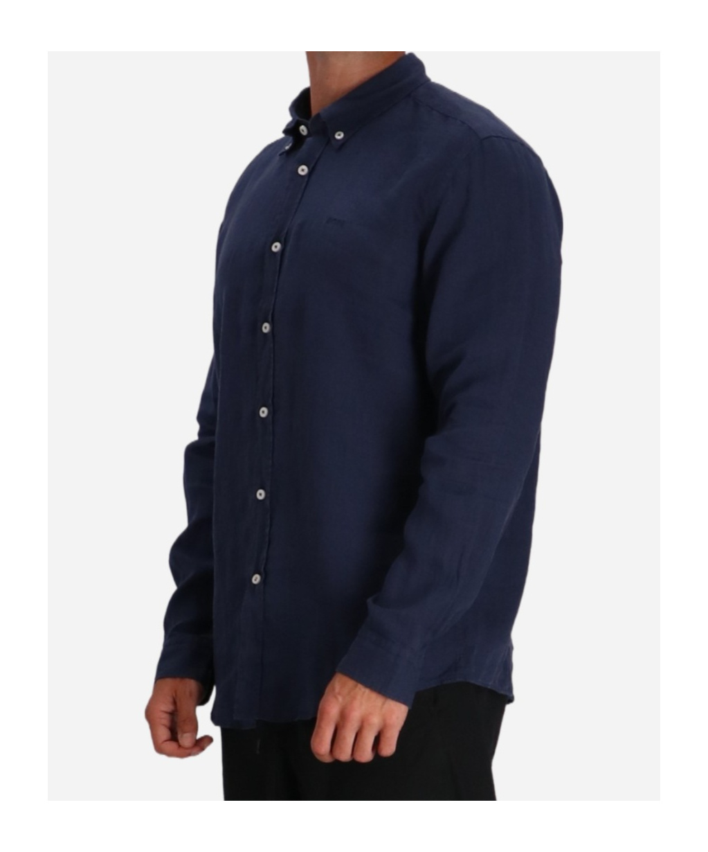 Hugo Boss Boss Linen Button-down Shirt With Subtle Sheen In Blue
