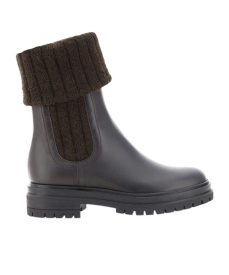 Gianvito Rossi Tenney Calf Knit Chalet Boots Mocha In Black