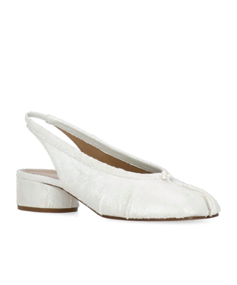 Maison Margiela Pearly Leather Tabi Slingback With Ankle Belt In White