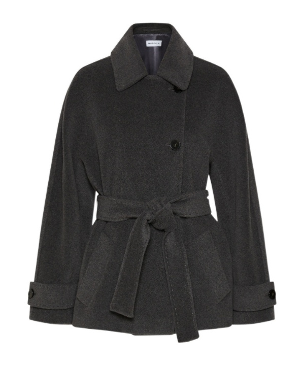 Marella Belted Pure Wool Heavy Jacket In Black