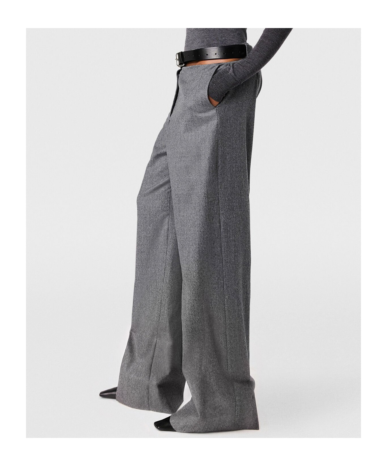 Stella Mccartney Grey Belted Flannel Straight-leg Pants
