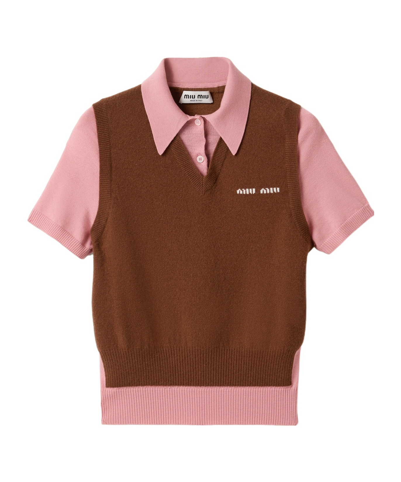 Miu Miu Short-sleeved Cashmere Polo Sweater In Brown
